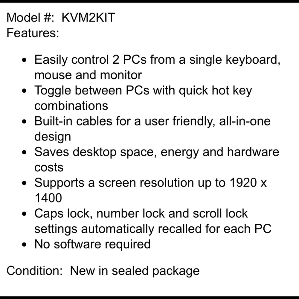Linksys Integrated KVM 2 Port Switch KVM2KIT Built In Cables Control 2 PC Cisco